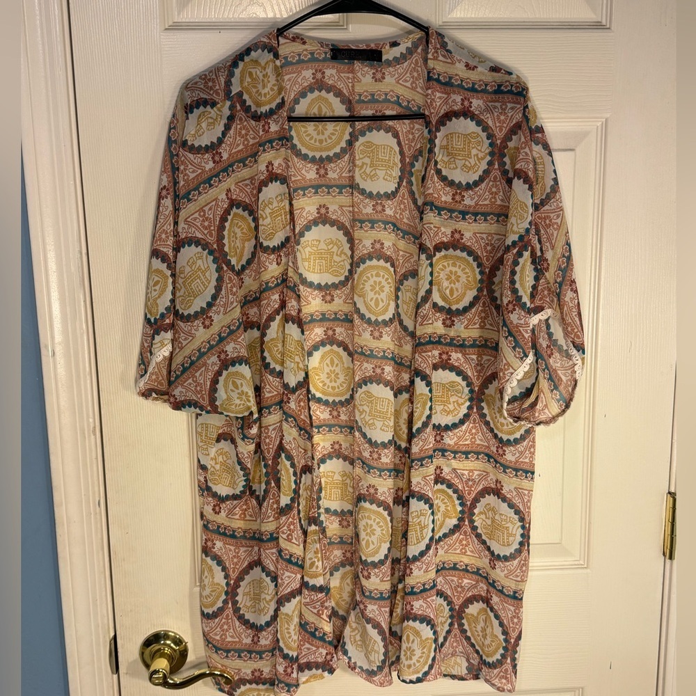 Cure Kimono Swim Cover elephant Indian design size Boho beachy 2XL